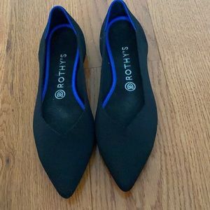 Rothy's Black Pointed Flats with Royal Blue Trim